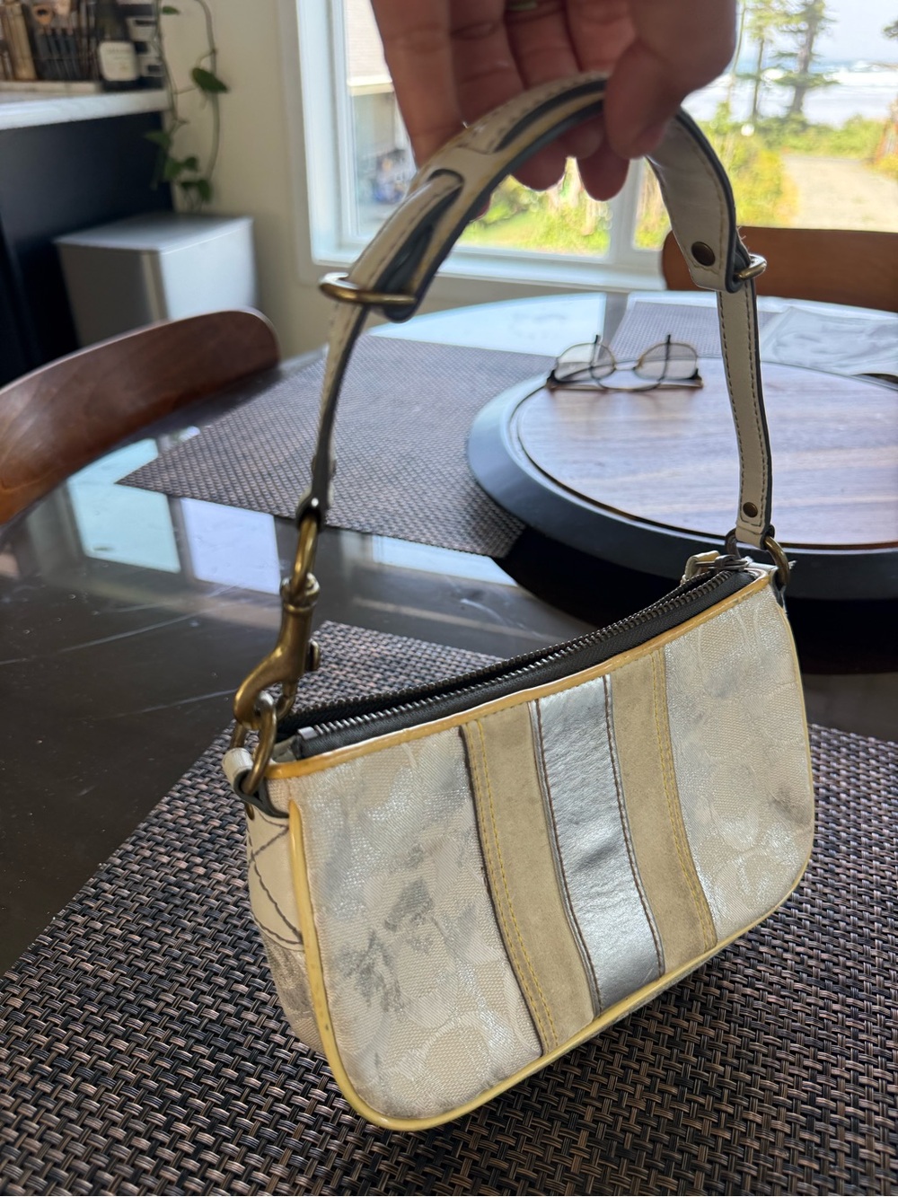 Women’s Vintage Metallic Silver & yellow coach bag
